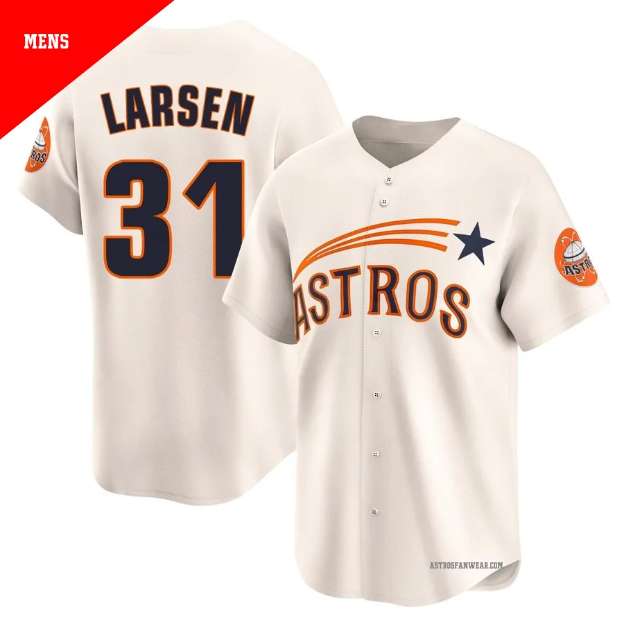 Houston Astros ＃31 Don Larsen Men's Cream Limited Throwback Cooperstown Collection Jersey