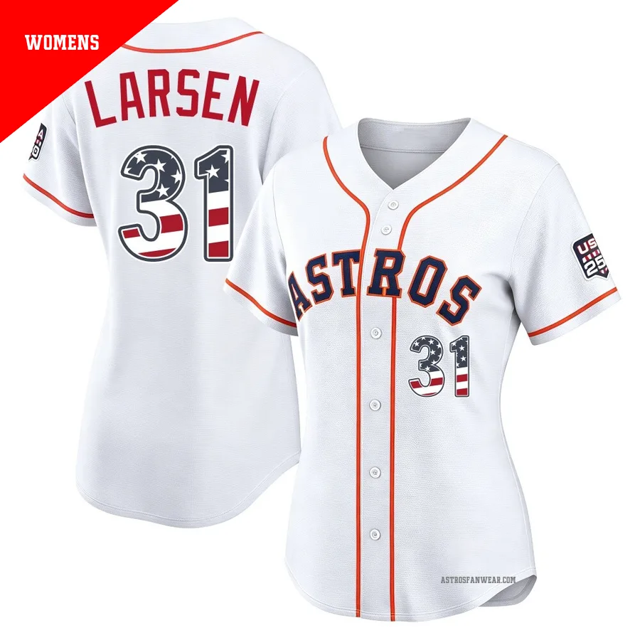 Houston Astros ＃31 Don Larsen Women's White Limited USA 250 Fourth Of July Home Stadium Jersey