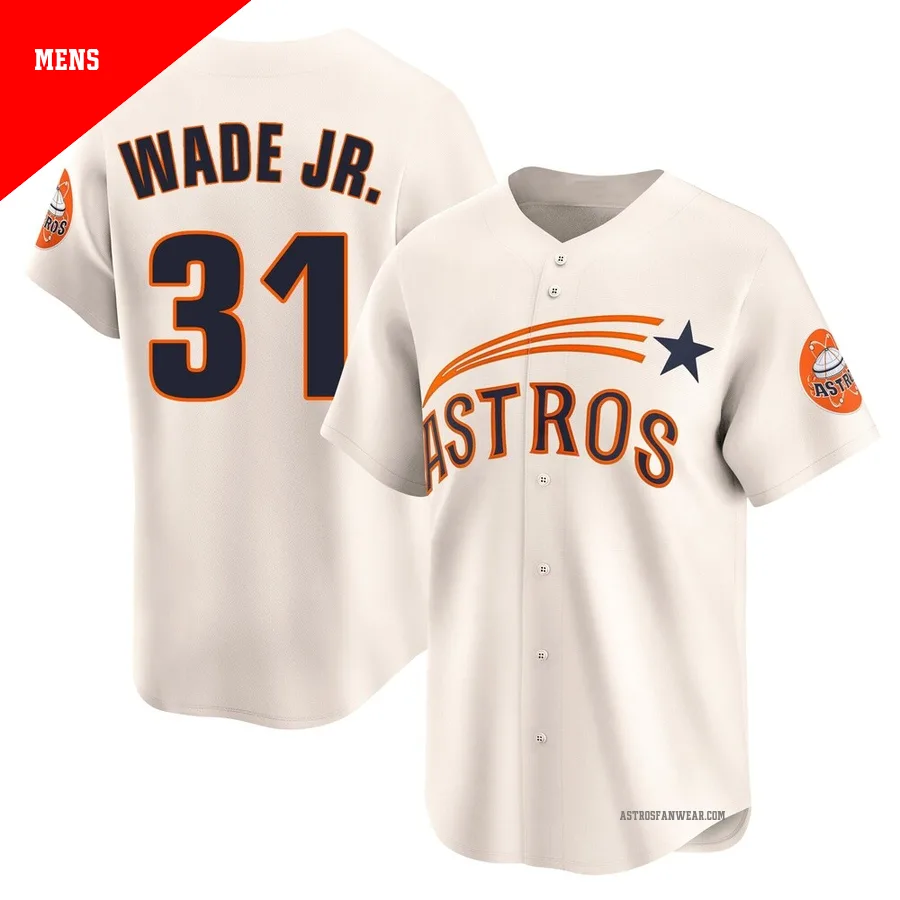 Houston Astros ＃31 LaMonte Wade Jr. Men's Cream Limited Throwback Cooperstown Collection Jersey