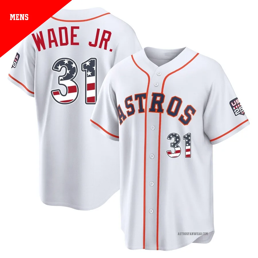 Houston Astros ＃31 LaMonte Wade Jr. Men's White Limited USA 250 Fourth Of July Home Stadium Jersey