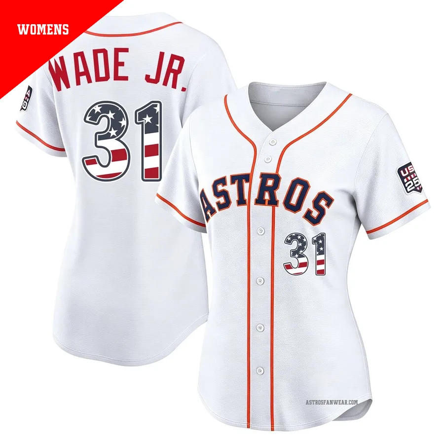 Houston Astros ＃31 LaMonte Wade Jr. Women's White Limited USA 250 Fourth Of July Home Stadium Jersey