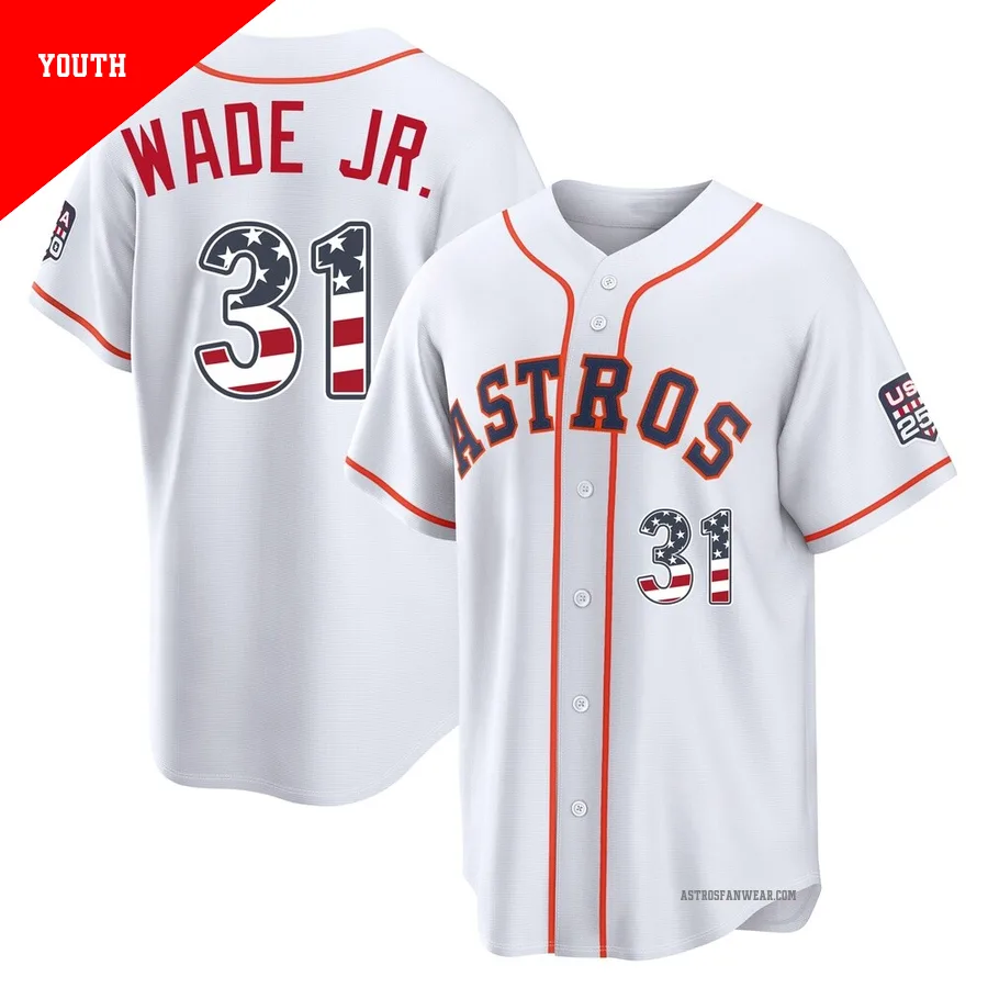 Houston Astros ＃31 LaMonte Wade Jr. Youth White Limited USA 250 Fourth Of July Home Stadium Jersey