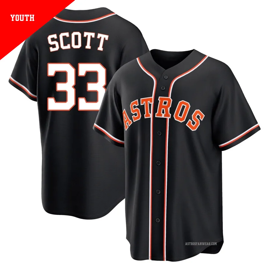 Houston Astros ＃33 Mike Scott Youth Black Replica Fashion Out Jersey