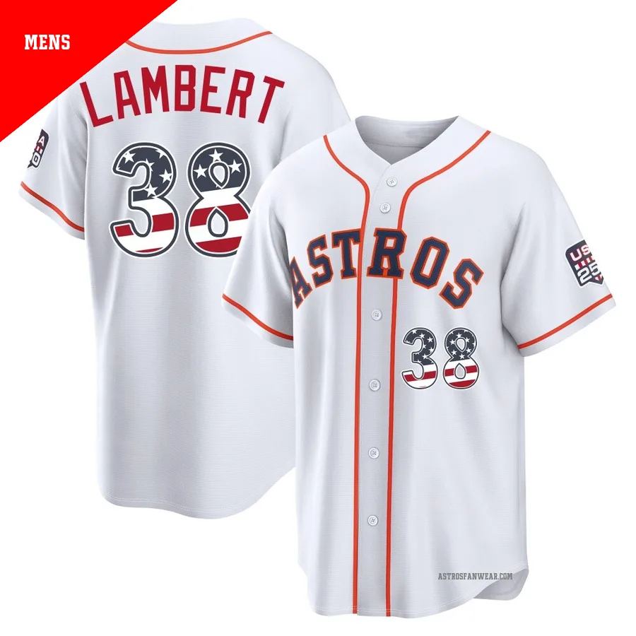Houston Astros ＃38 Peter Lambert Men's White Limited USA 250 Fourth Of July Home Stadium Jersey