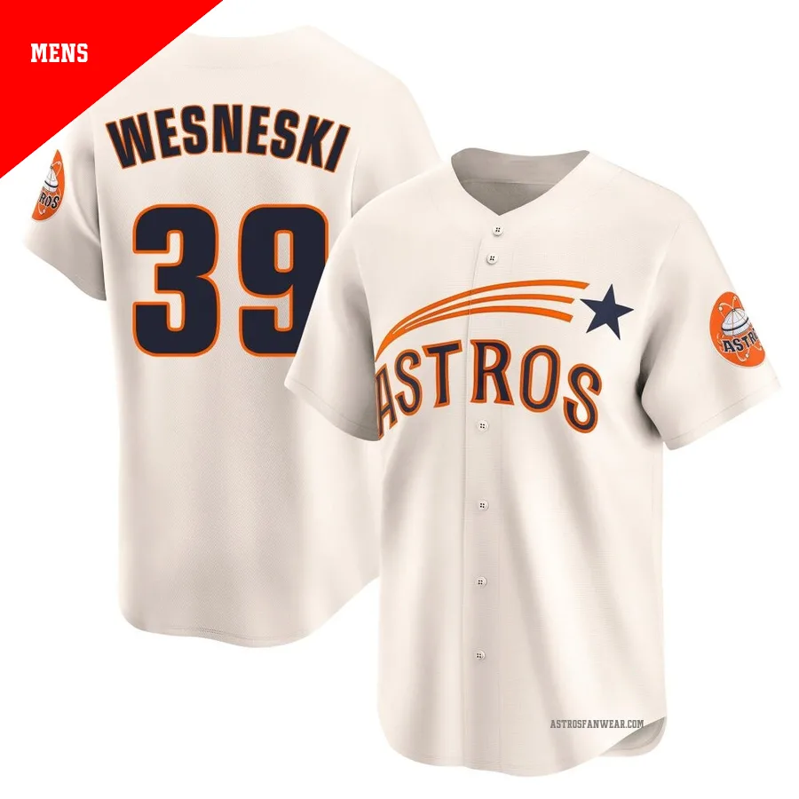Houston Astros ＃39 Hayden Wesneski Men's Cream Limited Throwback Cooperstown Collection Jersey