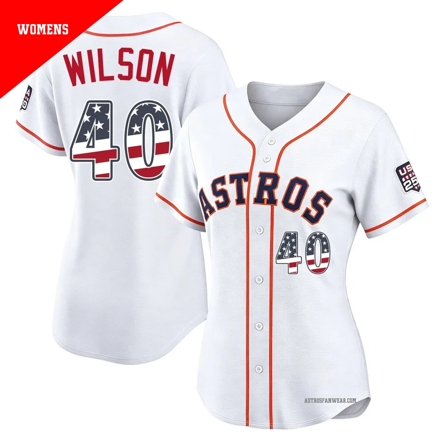 Houston Astros ＃40 Don Wilson Women's White Limited USA 250 Fourth Of July Home Stadium Jersey
