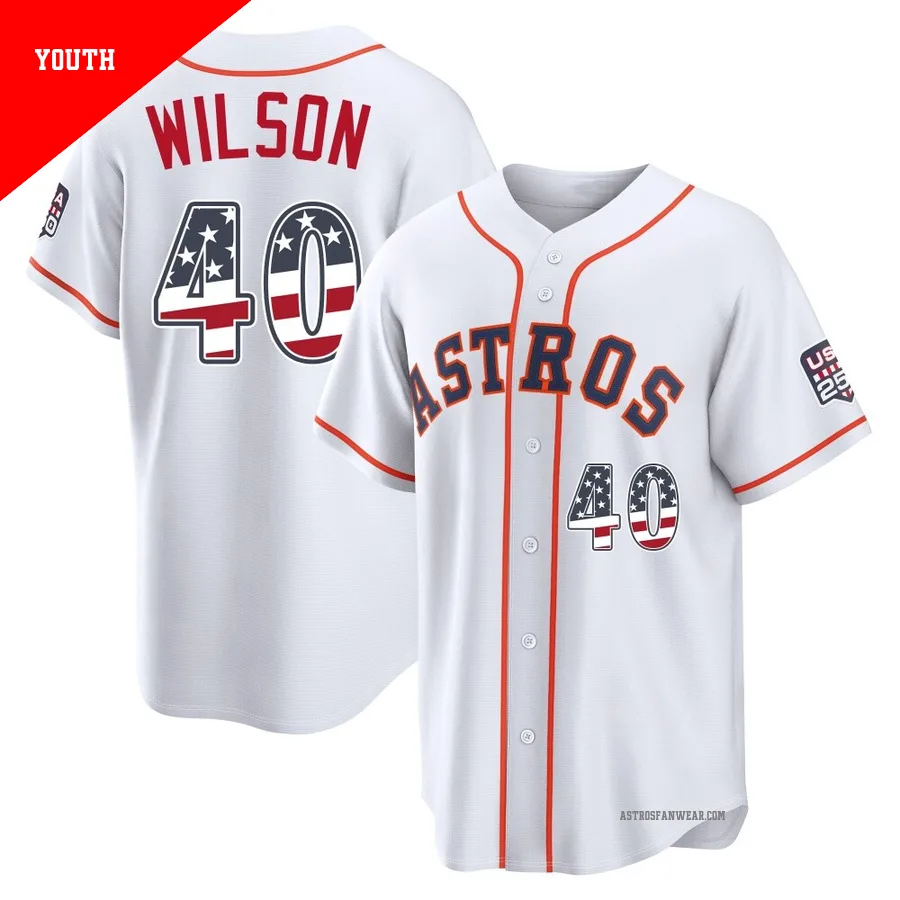 Houston Astros ＃40 Don Wilson Youth White Limited USA 250 Fourth Of July Home Stadium Jersey