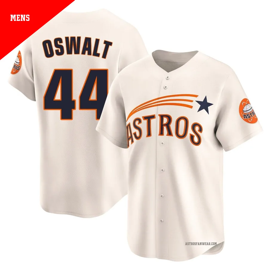 Houston Astros ＃44 Roy Oswalt Men's Cream Limited Throwback Cooperstown Collection Jersey