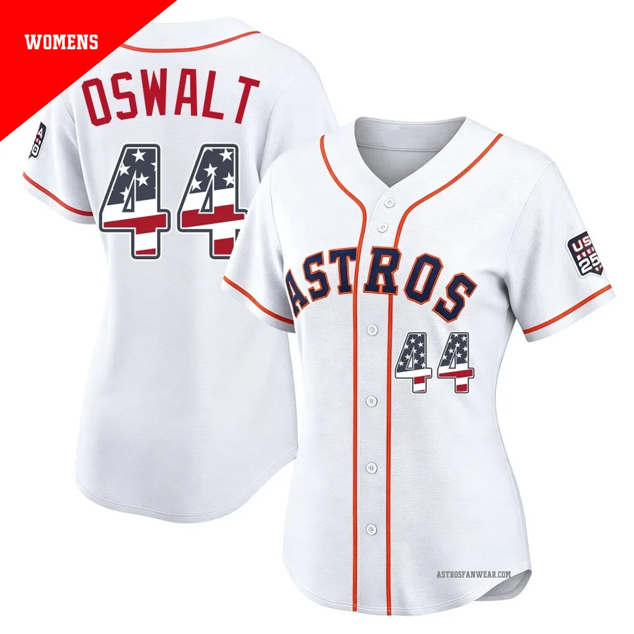 Houston Astros ＃44 Roy Oswalt Women's White Limited USA 250 Fourth Of July Home Stadium Jersey