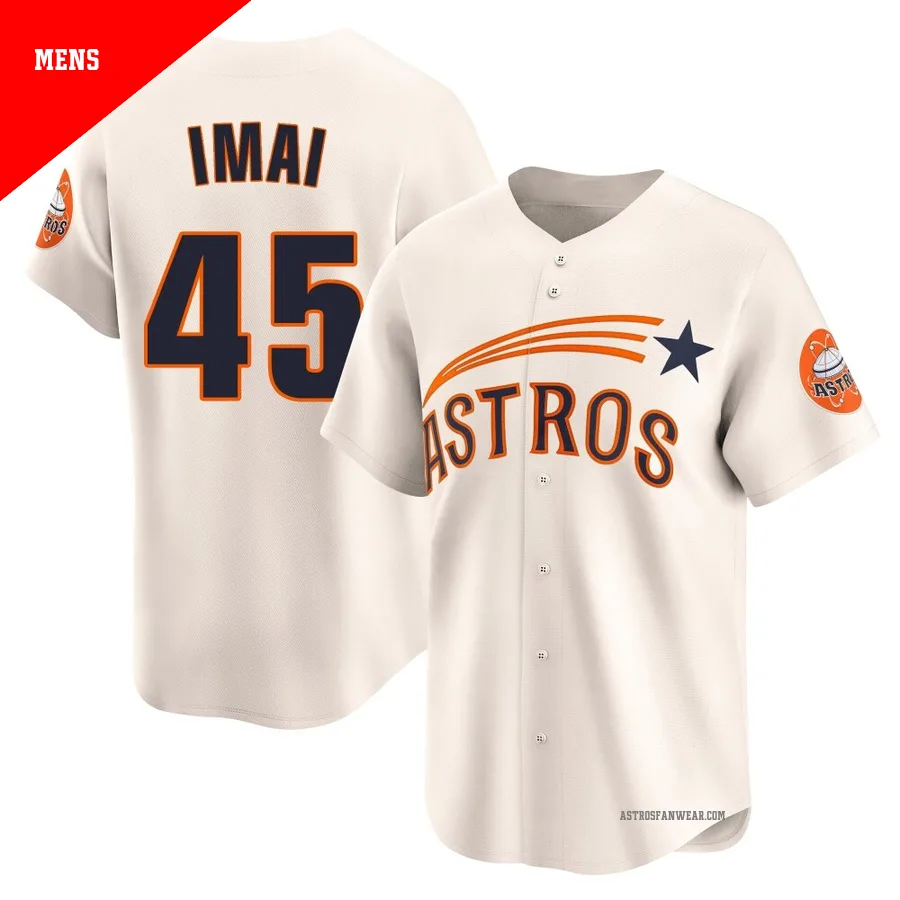 Houston Astros ＃45 Tatsuya Imai Men's Cream Limited Throwback Cooperstown Collection Jersey