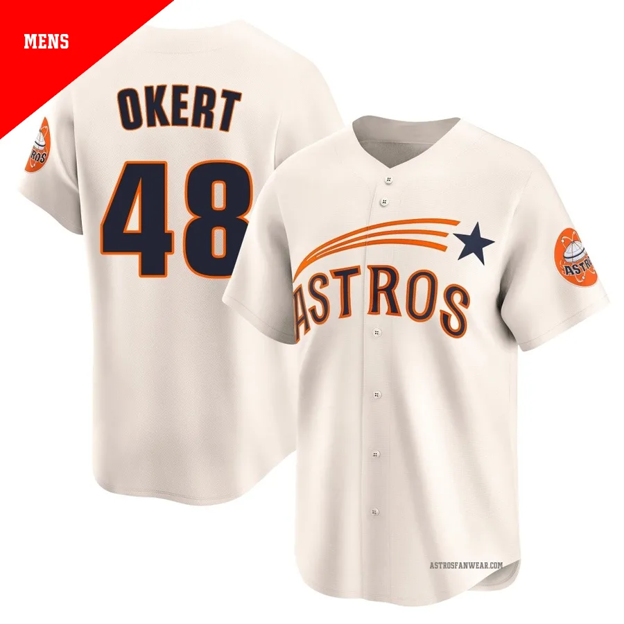 Houston Astros ＃48 Steven Okert Men's Cream Limited Throwback Cooperstown Collection Jersey