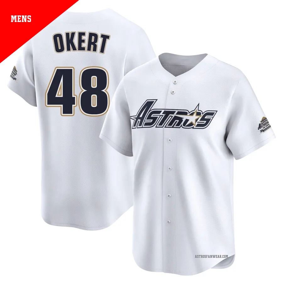 Houston Astros ＃48 Steven Okert Men's White Limited Throwback Cooperstown Collection Jersey