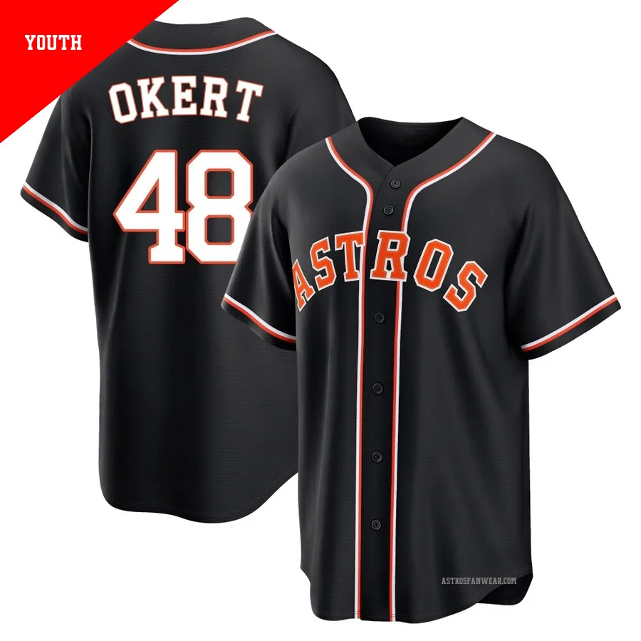 Houston Astros ＃48 Steven Okert Youth Black Replica Fashion Out Jersey