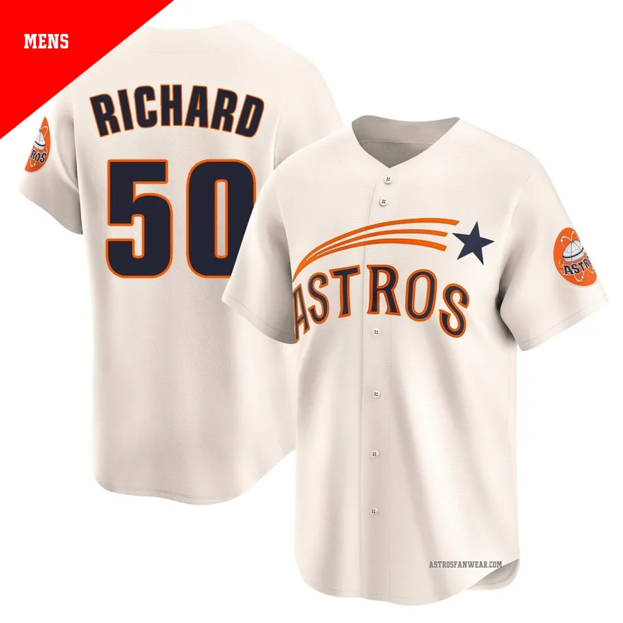 Houston Astros ＃50 J.R. Richard Men's Cream Limited Throwback Cooperstown Collection Jersey