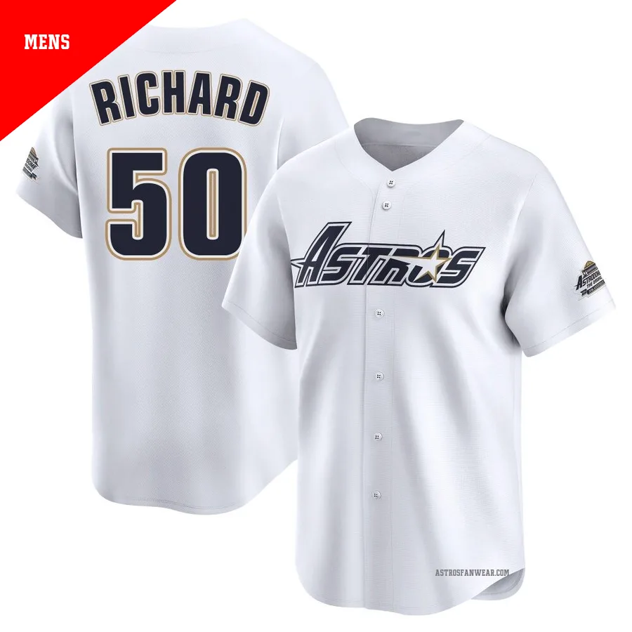 Houston Astros ＃50 J.R. Richard Men's White Limited Throwback Cooperstown Collection Jersey