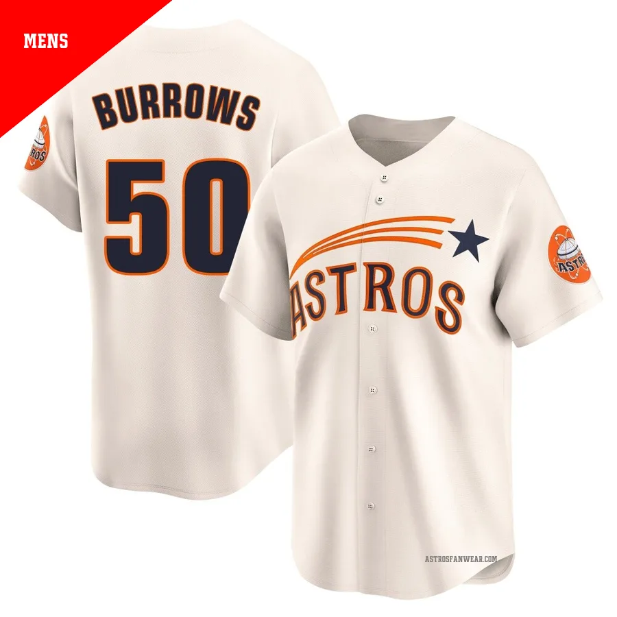 Houston Astros ＃50 Mike Burrows Men's Cream Limited Throwback Cooperstown Collection Jersey