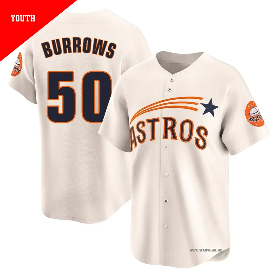Houston Astros ＃50 Mike Burrows Youth Cream Limited Throwback Cooperstown Collection Jersey