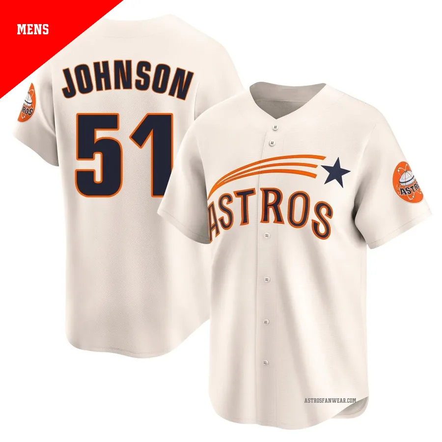 Houston Astros ＃51 Randy Johnson Men's Cream Limited Throwback Cooperstown Collection Jersey