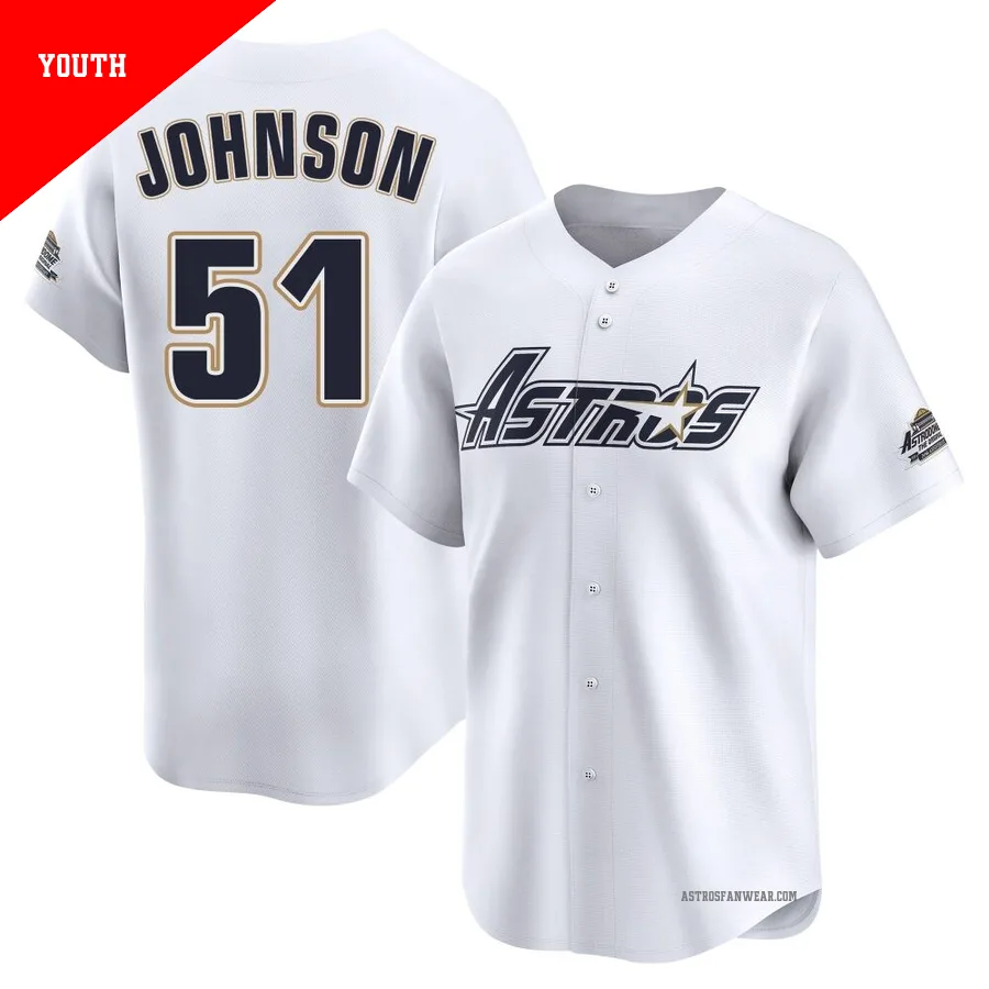 Houston Astros ＃51 Randy Johnson Youth White Limited Throwback Cooperstown Collection Jersey
