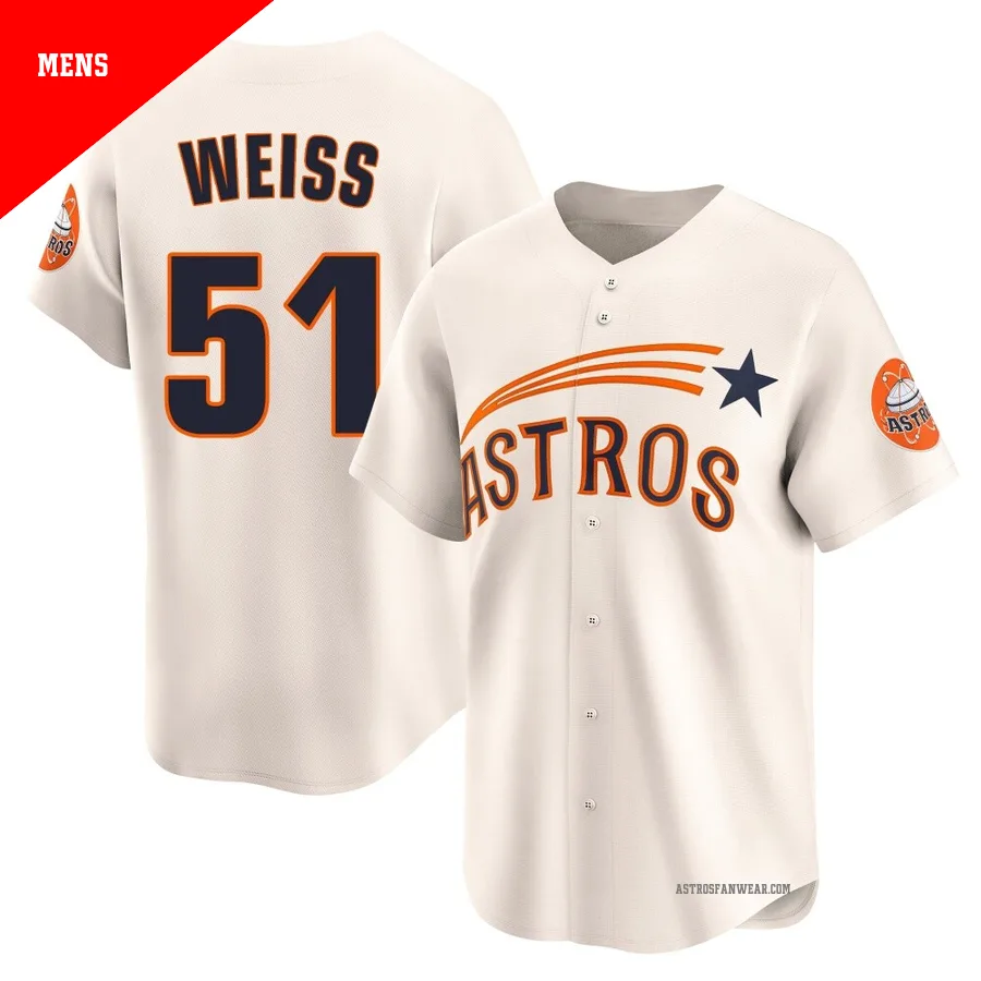 Houston Astros ＃51 Ryan Weiss Men's Cream Limited Throwback Cooperstown Collection Jersey