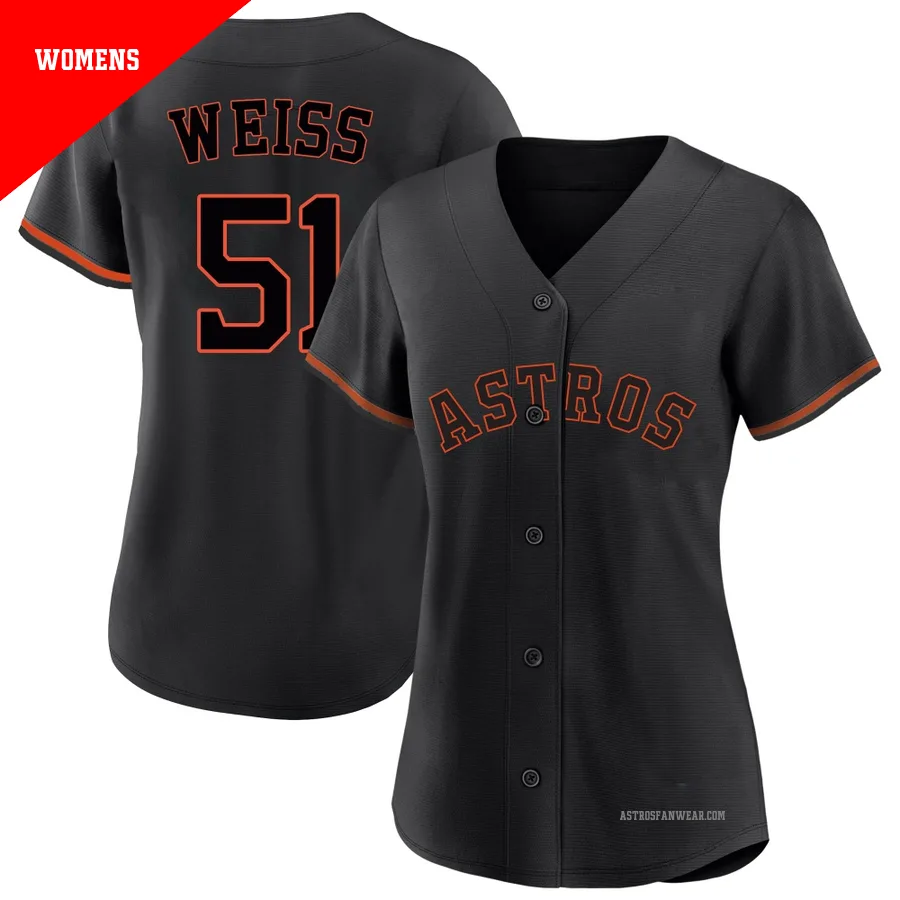 Houston Astros ＃51 Ryan Weiss Women's Black Replica Fashion Jersey