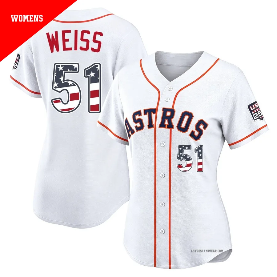 Houston Astros ＃51 Ryan Weiss Women's White Limited USA 250 Fourth Of July Home Stadium Jersey