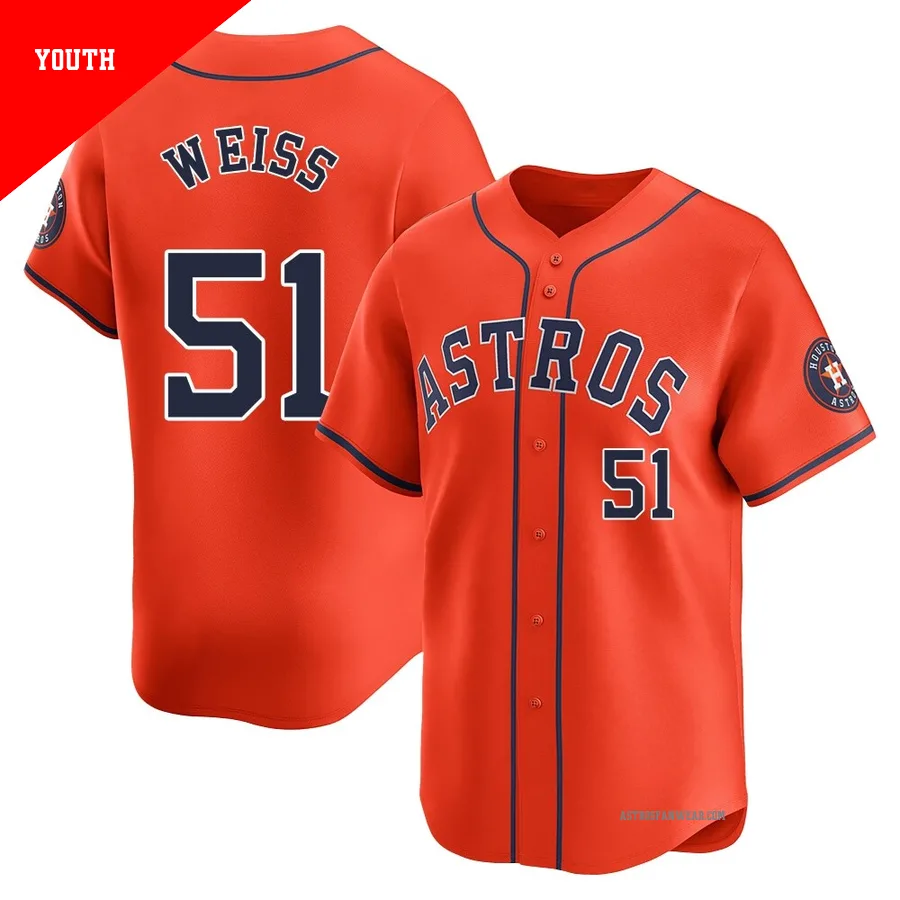 Houston Astros ＃51 Ryan Weiss Youth Orange Limited Alternate Jersey