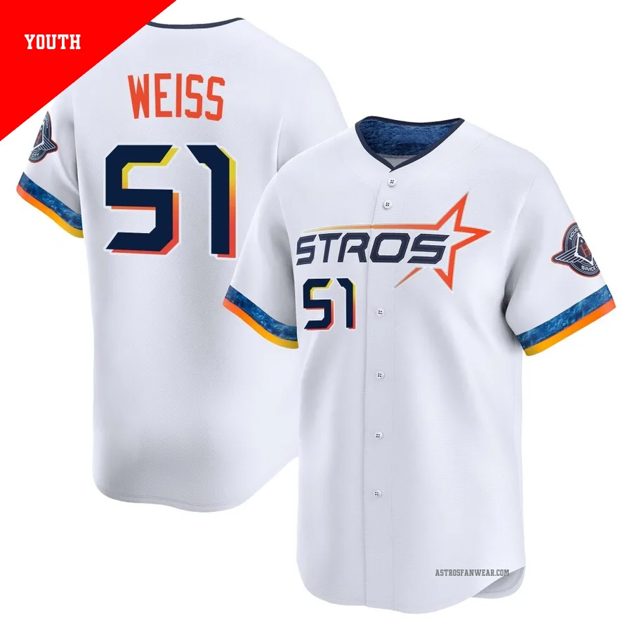Houston Astros ＃51 Ryan Weiss Youth White Limited 2025 City Connect Jersey