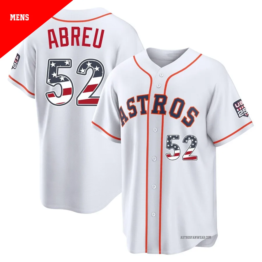 Houston Astros ＃52 Bryan Abreu Men's White Limited USA 250 Fourth Of July Home Stadium Jersey