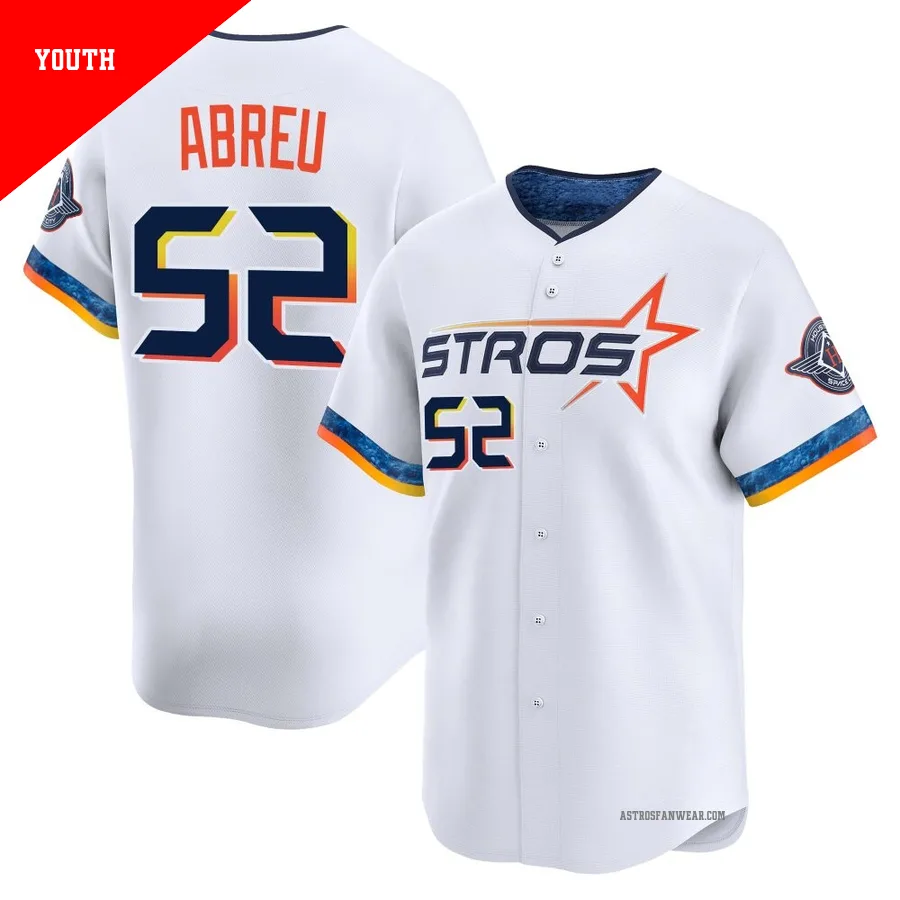 Houston Astros ＃52 Bryan Abreu Youth White Limited 2025 City Connect Jersey
