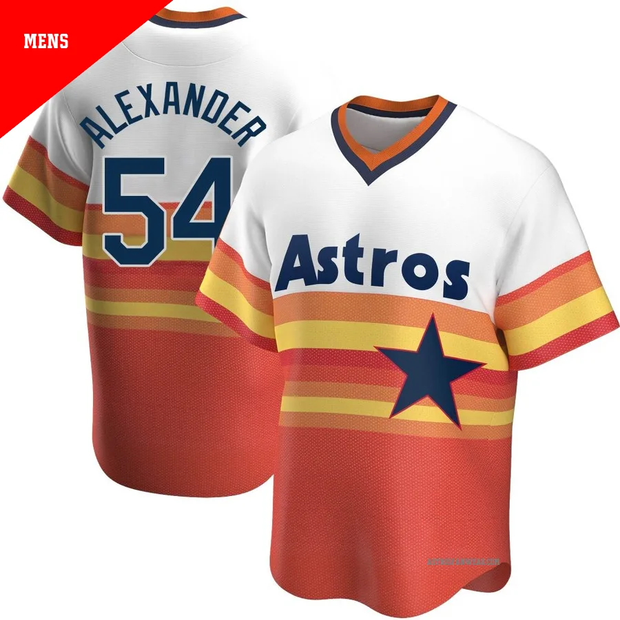 Houston Astros ＃54 Jason Alexander Men's White Replica Home Cooperstown Collection Jersey