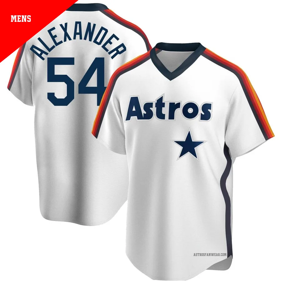 Houston Astros ＃54 Jason Alexander Men's White Replica Home Cooperstown Collection Team Jersey