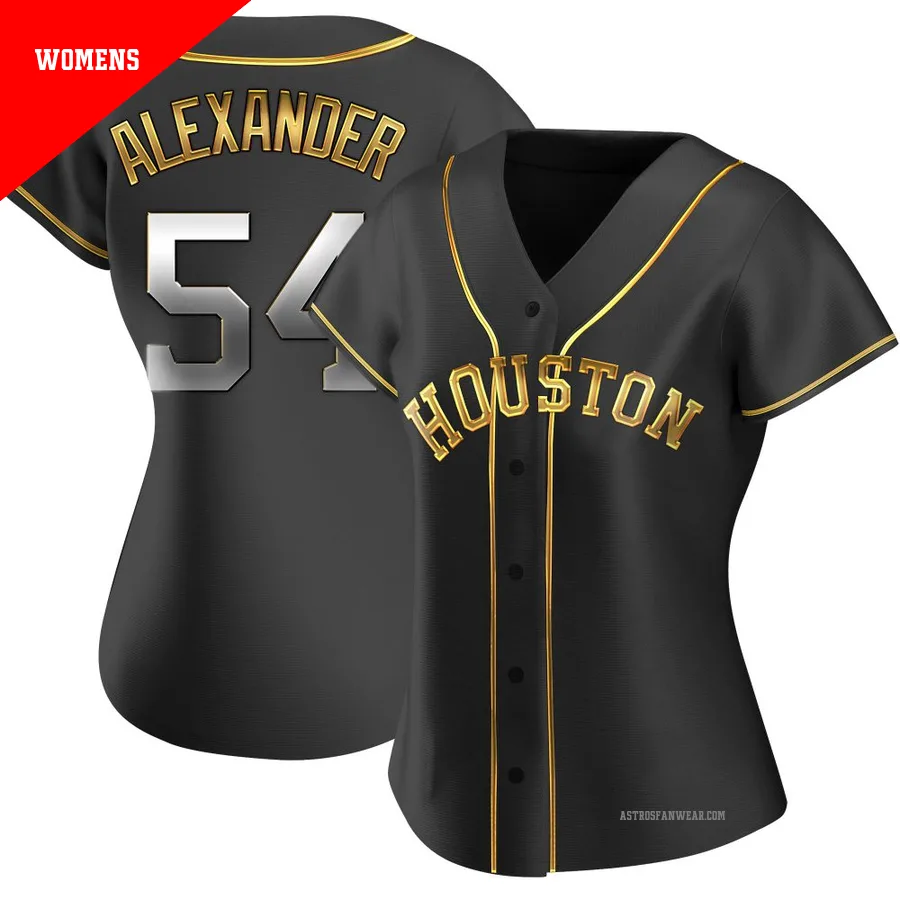 Houston Astros ＃54 Jason Alexander Women's Gold Replica Black en Alternate Jersey