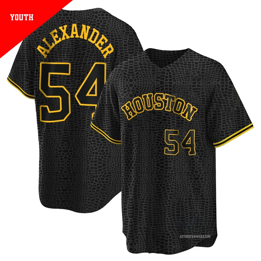 Houston Astros ＃54 Jason Alexander Youth Black Replica Snake Skin City Jersey