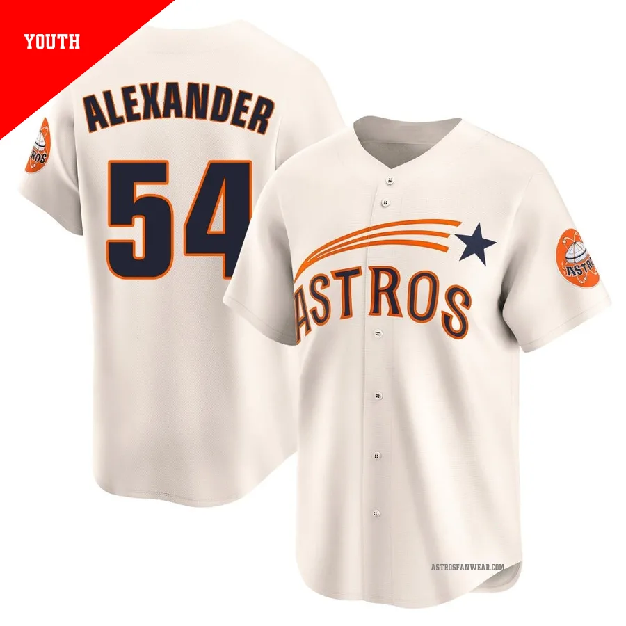Houston Astros ＃54 Jason Alexander Youth Cream Limited Throwback Cooperstown Collection Jersey