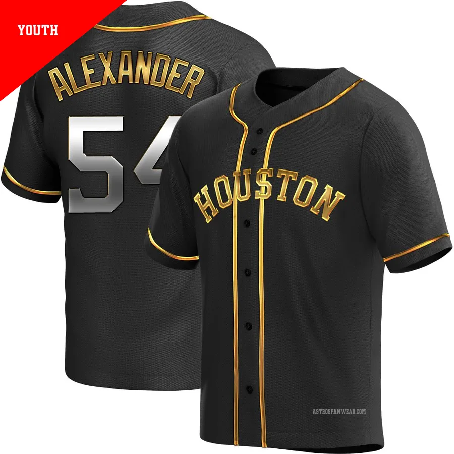 Houston Astros ＃54 Jason Alexander Youth Gold Replica Black en Alternate Jersey