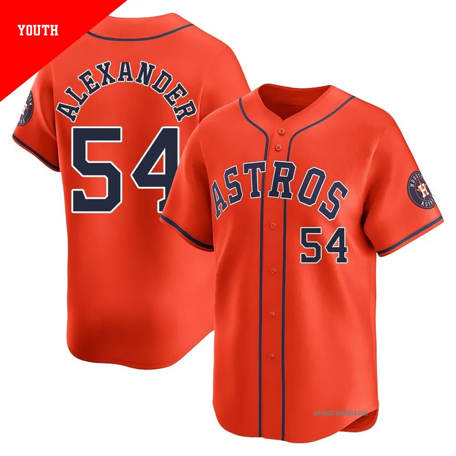 Houston Astros ＃54 Jason Alexander Youth Orange Limited Alternate Jersey