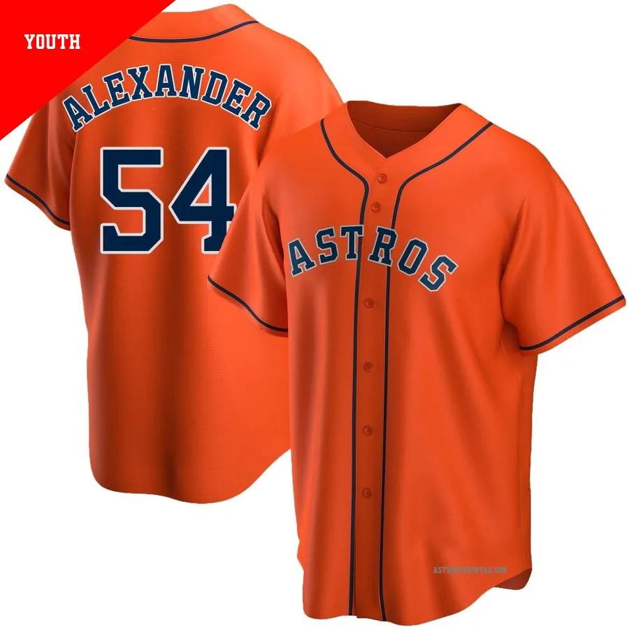 Houston Astros ＃54 Jason Alexander Youth Orange Replica Alternate Jersey