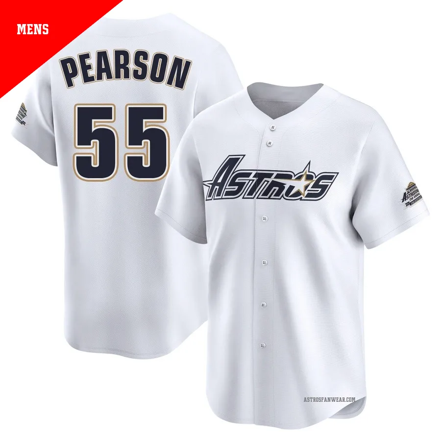 Houston Astros ＃55 Nate Pearson Men's White Limited Throwback Cooperstown Collection Jersey