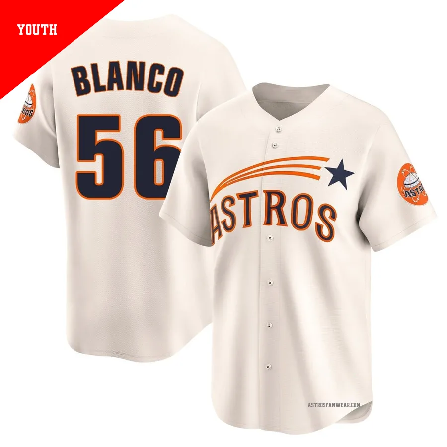 Houston Astros ＃56 Ronel Blanco Youth Cream Limited Throwback Cooperstown Collection Jersey