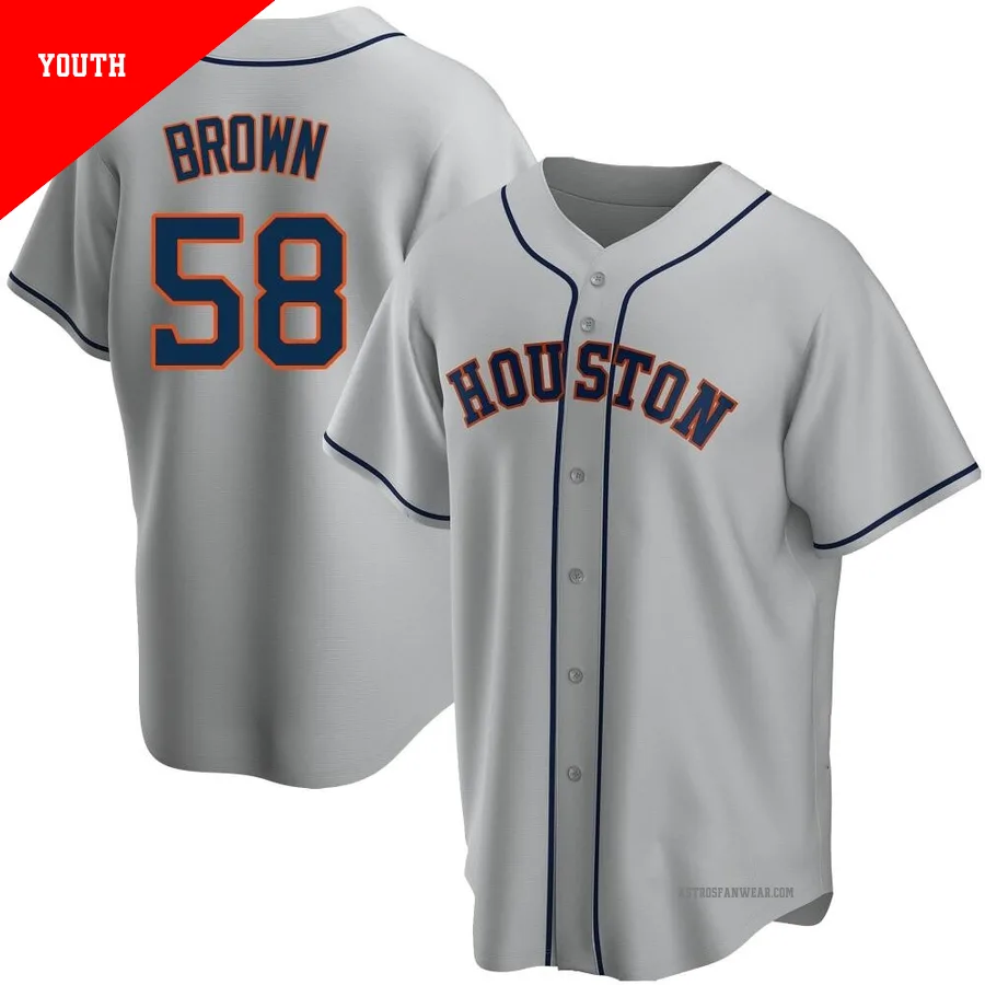 Houston Astros ＃58 Hunter Brown Youth Gray Replica Road Jersey