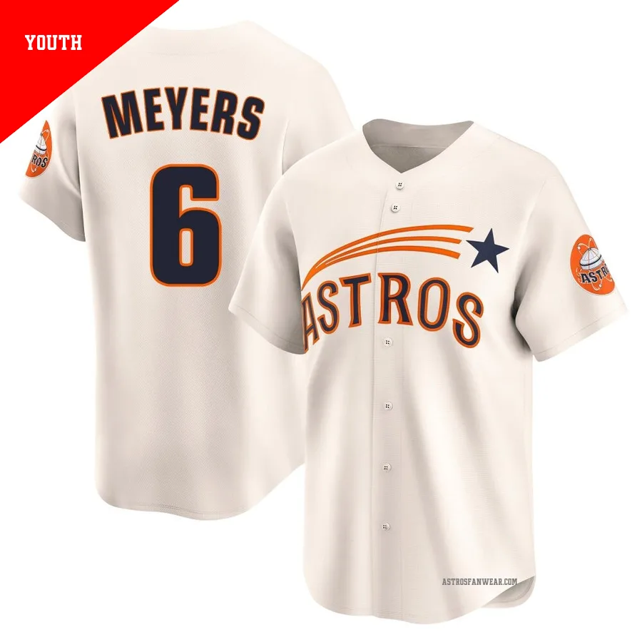 Houston Astros ＃6 Jake Meyers Youth Cream Limited Throwback Cooperstown Collection Jersey