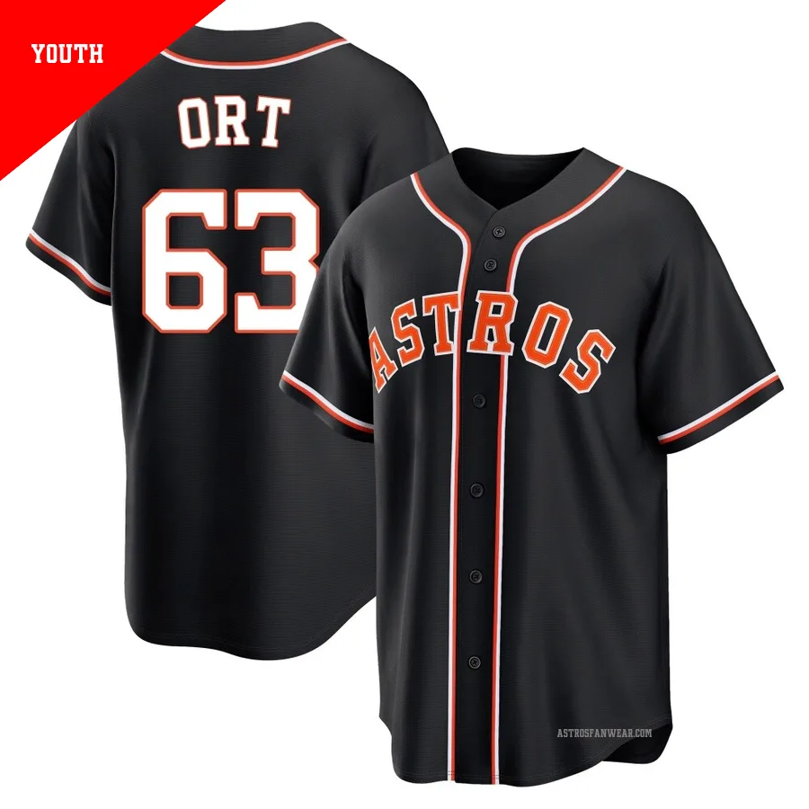 Houston Astros ＃63 Kaleb Ort Youth Black Replica Fashion Out Jersey