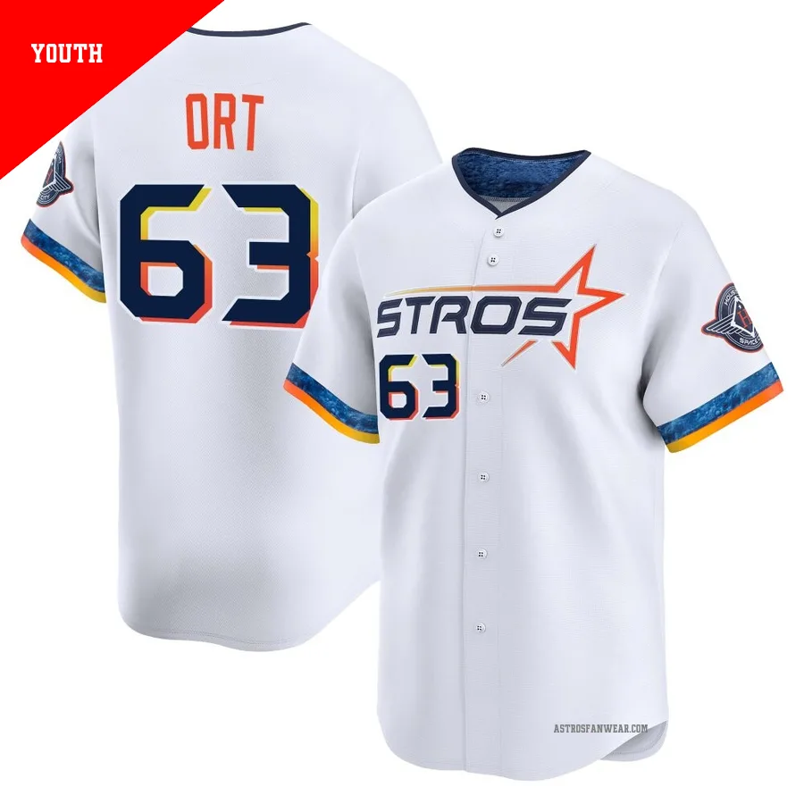 Houston Astros ＃63 Kaleb Ort Youth White Limited 2025 City Connect Jersey