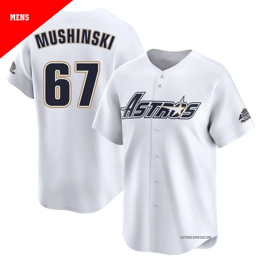 Houston Astros ＃67 Parker Mushinski Men's White Limited Throwback Cooperstown Collection Jersey