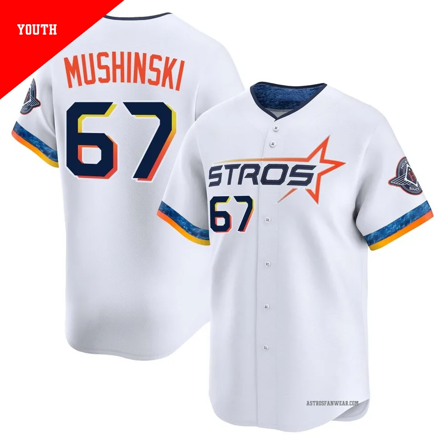 Houston Astros ＃67 Parker Mushinski Youth White Limited 2025 City Connect Jersey