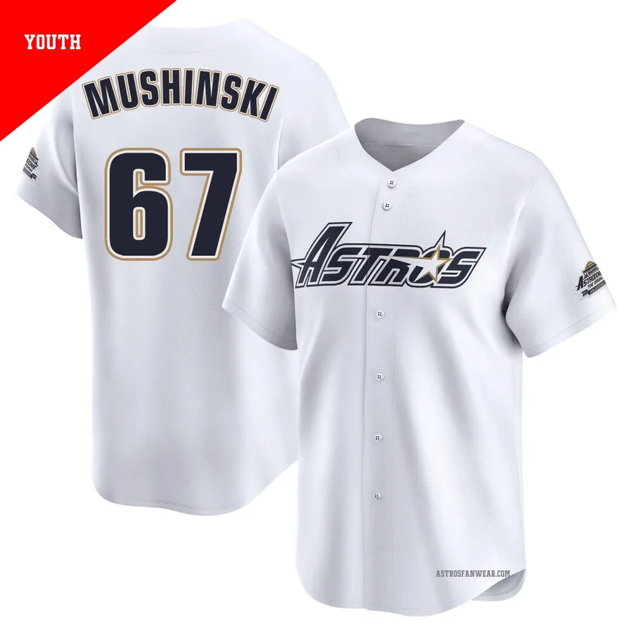 Houston Astros ＃67 Parker Mushinski Youth White Limited Throwback Cooperstown Collection Jersey