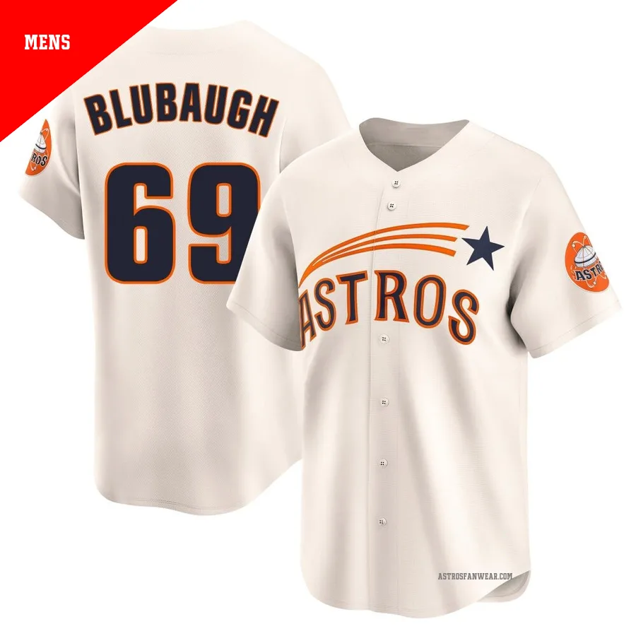 Houston Astros ＃69 AJ Blubaugh Men's Cream Limited Throwback Cooperstown Collection Jersey
