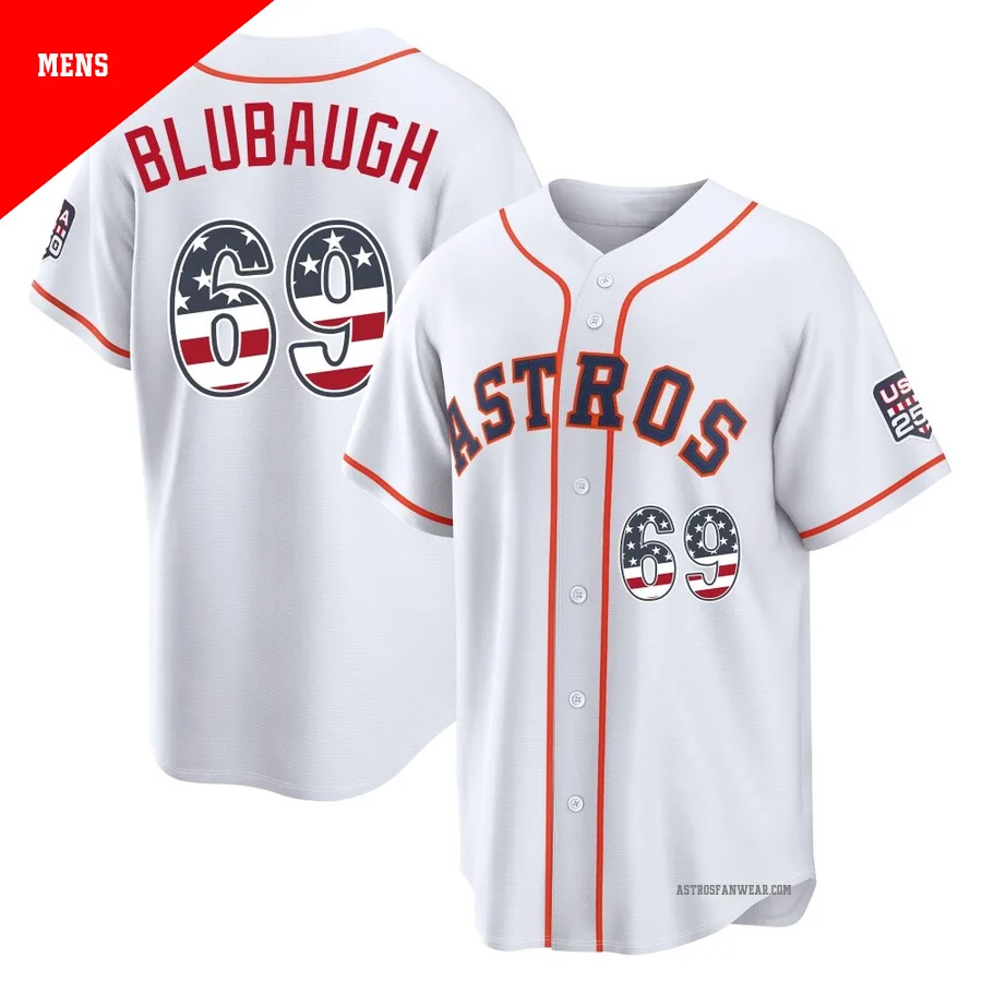 Houston Astros ＃69 AJ Blubaugh Men's White Limited USA 250 Fourth Of July Home Stadium Jersey