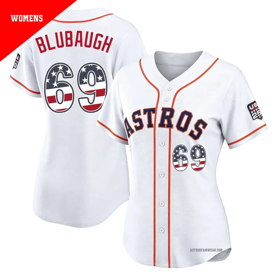 Houston Astros ＃69 AJ Blubaugh Women's White Limited USA 250 Fourth Of July Home Stadium Jersey